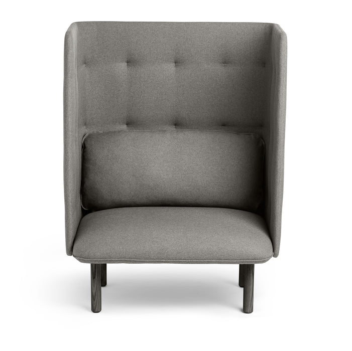 High-back grey fabric armchair with tufted details on white background. (Brick-Gray)(Dark Blue-Gray)(Dark Gray-Gray)(Gray-Gray)