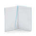 Open notebook with blank lined pages and a blue bookmark on white background. (Aqua)