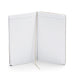 Open blank lined notebook with white cover on a clean background. (Gold)
