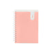 Spiral-bound notebook with pink cover and pen holder on white background. (Blush)