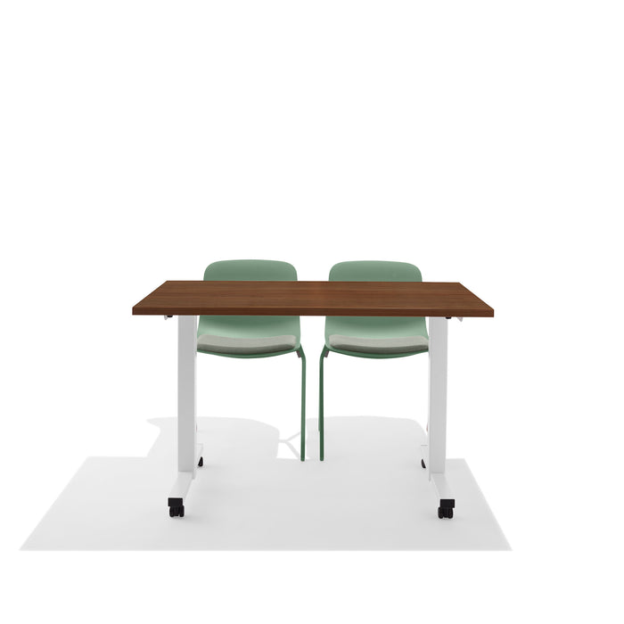 Modern brown office table with green chairs on white background. (Sage)