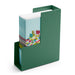 Green magazine holder with colorful files on white background. (Sage)