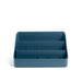 Blue desk organizer with three compartments on a white background. (Slate Blue)