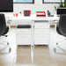Modern minimalist office workspace with white desks and ergonomic chairs. (Black-Black)(White-White)(Light Gray-White)