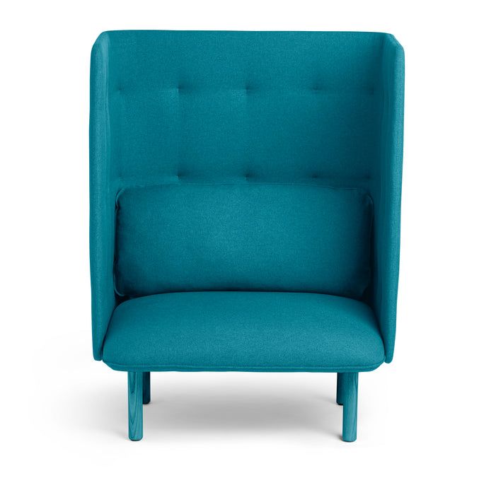 Teal high-back accent chair with button details on white background. (Dark Gray-Teal)(Teal-Teal)