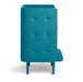 Blue upholstered high-back dining chair with tufted design on white background. (Dark Gray-Teal)(Teal-Teal)
