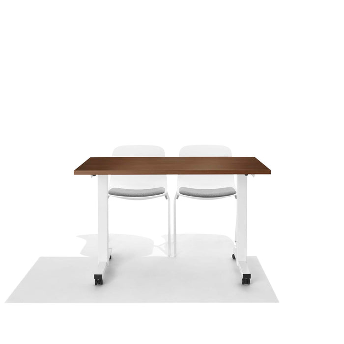 Modern brown office table with two white chairs on a white background. (White)