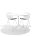 Modern white round table with two chairs on a white background. (White)