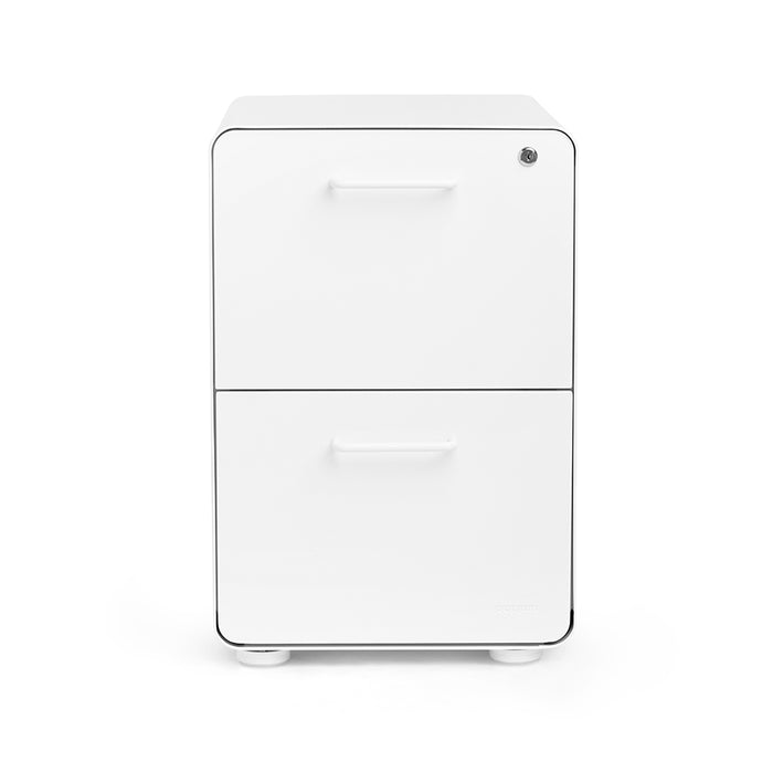 White modern filing cabinet with two drawers on a white background. (White-White)