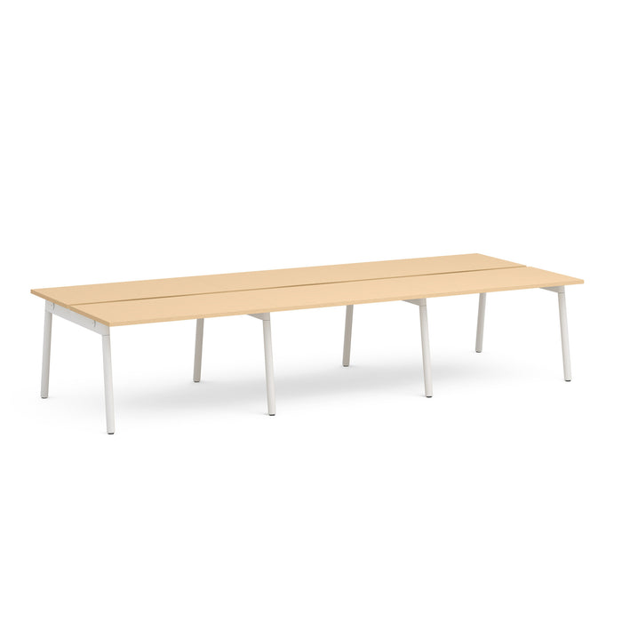 Long beige conference table with metal legs on white background. (Natural Oak-47&quot;)