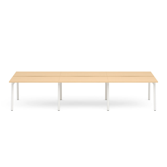 Modern minimalist long wooden table with white legs on a white background. (Natural Oak-47&quot;)