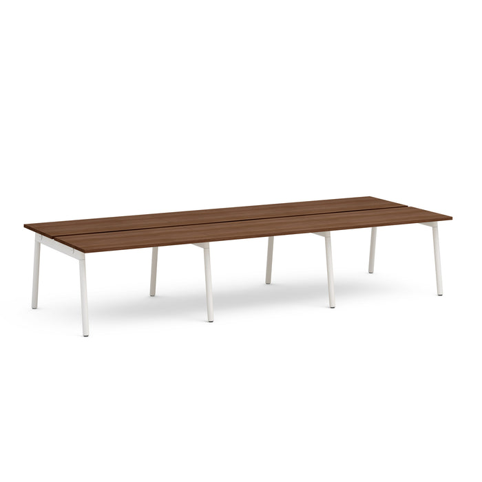 Modern long wooden table with white legs on a white background. (Walnut-47&quot;)