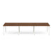 Modern extendable dining table with white legs and brown wooden top on white background. (Walnut-47&quot;)