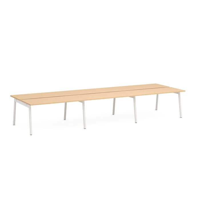 Long beige modular office table with white legs on a white background. (Natural Oak-57&quot;)
