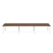 Modern extendable dining table with walnut top and white legs on a white background. (Walnut-57&quot;)