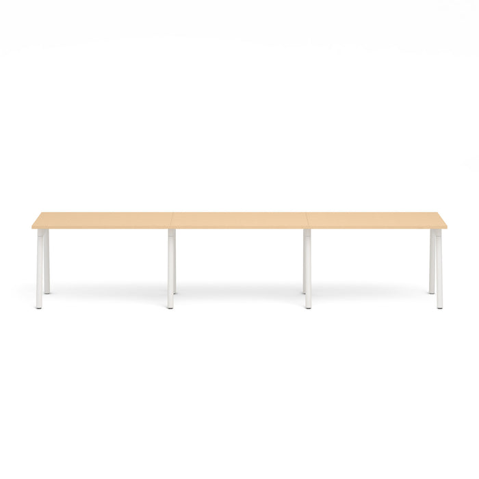 Long modern minimalist wooden table with white legs on white background. (Natural Oak-47&quot;)