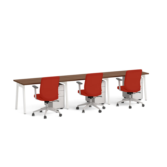 Modern office table with red chairs on white background. (Walnut-47&quot;)