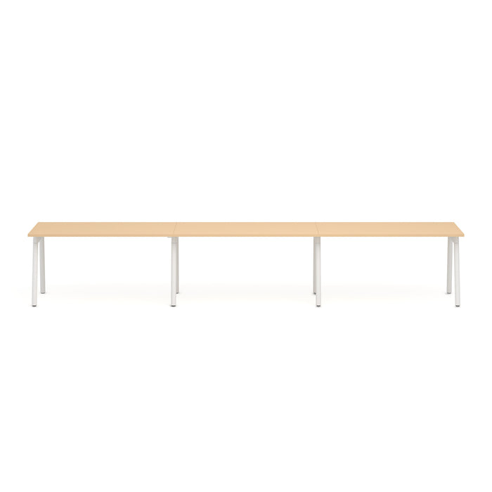Long modern light wood table with metal legs isolated on a white background. (Natural Oak-57&quot;)
