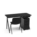 Modern black office desk with drawers and chair on white background (Black)