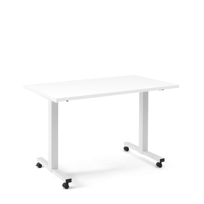 Modern white mobile office desk with wheels on a white background. (White-47&quot;)
