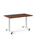 Modern mobile wooden desk with white legs and casters on a white background. (Walnut-57&quot;)