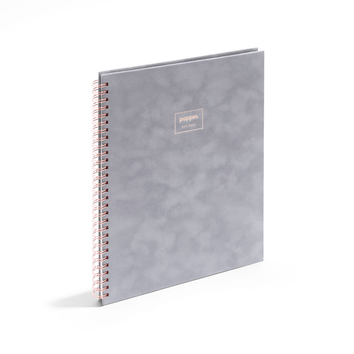 Gray Poppin notebook with spiral binding on white background. (Dove Gray)
