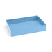 Blue rectangular shallow storage tray on a white background. (Sky)
