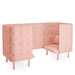 Pink tufted office privacy booth with integrated seating on white background. (Blush-Blush)
