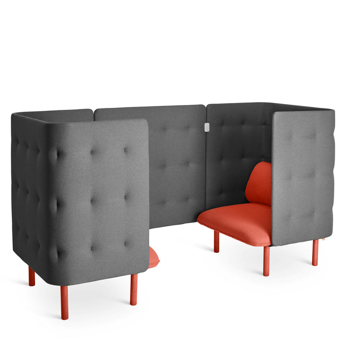 Modern gray office booth with red cushions on white background. (Brick-Dark Gray)