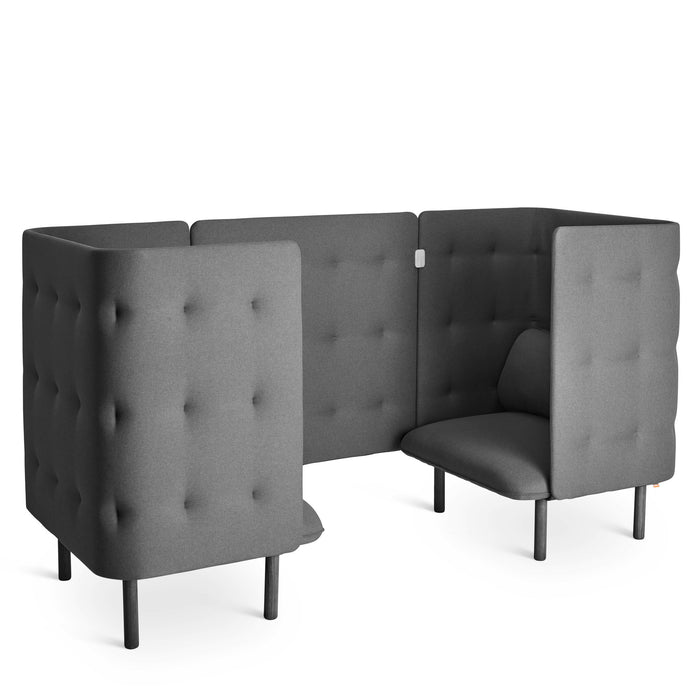 Modern grey tufted corner booth seating furniture on white background. (Dark Gray-Dark Gray)