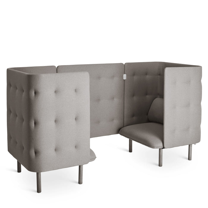 Gray upholstered booth seating with privacy high-backs on white background. (Gray-Gray)