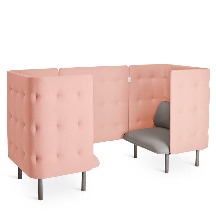 Modern pink tufted office booth with gray seat on white background (Gray-Blush)