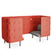 Modern red privacy booth with gray cushioned seat on white background. (Gray-Brick)