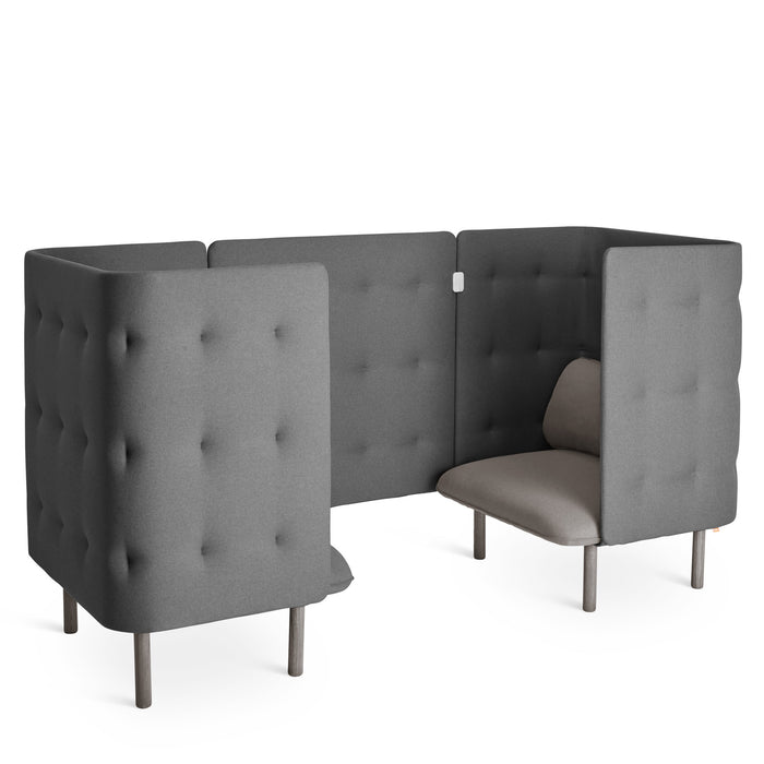 Modern gray tufted corner booth furniture on a white background. (Gray-Dark Gray)