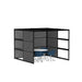 Modular office cubicle with black frames, gray panels, and blue chairs (Black-Semi-Private-Black Panel)