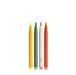 Assorted colorful markers standing upright on a white background. 