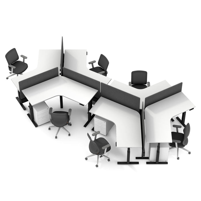 Modular office workstations with ergonomic chairs and white partitions on white background 