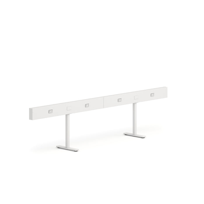 Modern white office benching system with privacy panels and sleek design. (White-100&quot;)