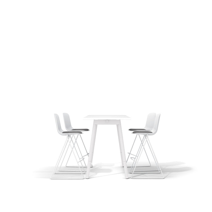 Modern white table with two chairs on a white background. (White)
