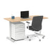 Modern office desk setup with laptop, ergonomic chair, and mobile pedestal (Natural Oak-60&quot;)