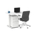 Modern office desk setup with laptop, chair, and supplies on white background. (White-48&quot;)