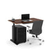 Modern office desk with laptop, ergonomic chair, and filing cabinet on white background. (Walnut-48&quot;)