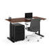 Modern office desk setup with computer, mobile file cabinet, and ergonomic chair on white background. (Walnut-60&quot;)