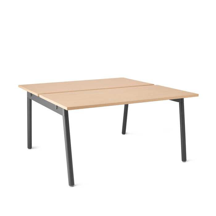 Modern wooden tabletop desk with sturdy metal legs on white background. (Natural Oak-47&quot;)