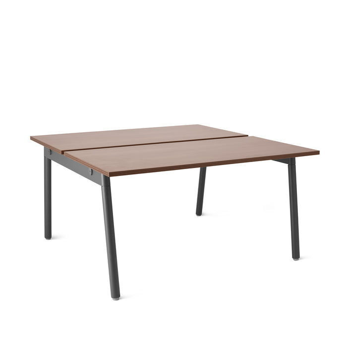 Modern extendable wooden dining table with metal legs on white background. (Walnut-47&quot;)