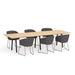 Modern conference table with black chairs on a white background. (Natural Oak-124&quot; x 42&quot;)(Natural Oak-124&quot; x 42&quot;)