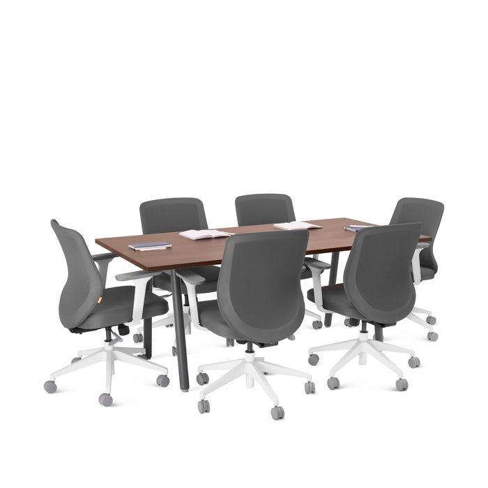 Modern office meeting room with brown table and gray chairs on white background. (Walnut-72&quot; x 36&quot;)