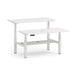 White height-adjustable desk with dual-tiered shelves on white background. (White-60&quot;)