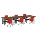 Modern office furniture with brown tables and red and white chairs in a clean setup. (Walnut-47&quot;)