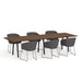 Modern conference table with six gray chairs on a white background. (Walnut-124&quot; x 42&quot;)